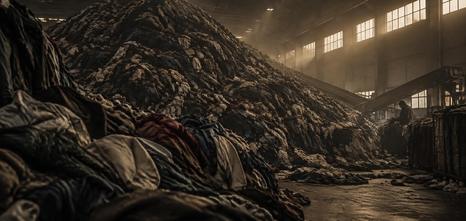 A warehouse mountain of secondhand clothing waiting to be sorted